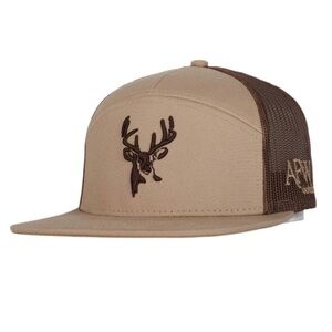 American Flyway Waterfowl 7 Panel Trucker Khaki / Coffee 3D Puff Buck Logo Hat